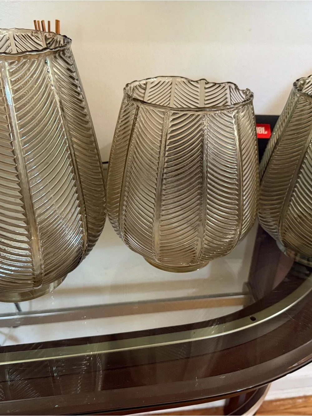 Stanley Smoky Brown Leaf-Texture Glass Vase